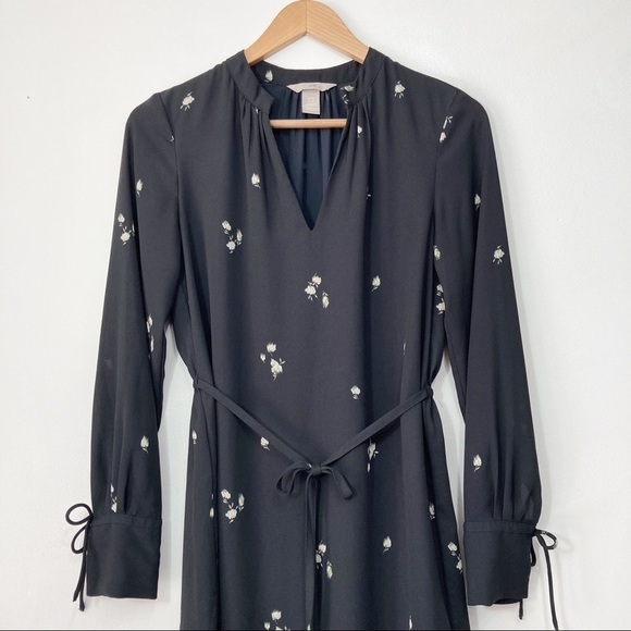 H&M Dark Gray Floral Long Sleeve Shift Dress Size XS - Picture 4 of 16